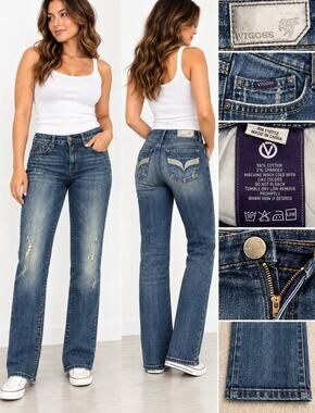 Y2K Indie Sleaze Vigoss Juniors Straight Leg Jeans Size 7 Distressed Medium Wash